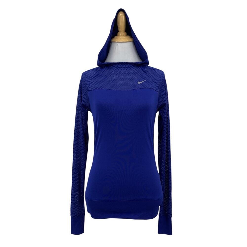 Nike Sweatshirt Women XS Extra Small Cobalt Dri Fit Mesh Panels High Neck Hoodie